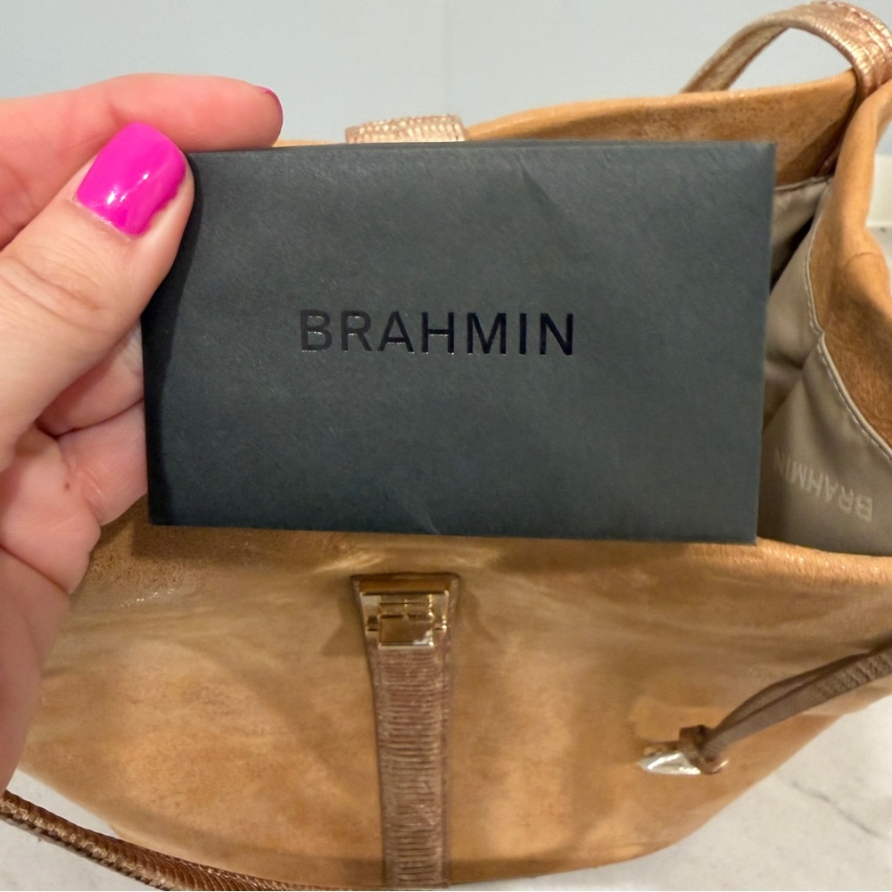 Brahmin Unique Tan Hobo Bucket Bag Metallic Trim With Authentication Card - Picture 13 of 16